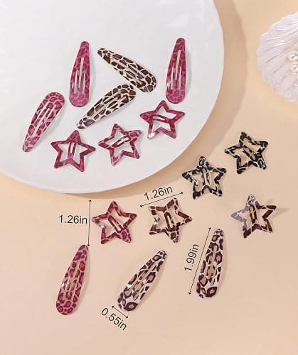 Metal Snap Hair Clips,8 Pairs Hair Barrettes for Women - Star & Water Drop Hair Barrettes, Non-Slip Y2K Accessories for Thin Thick Hair,Pink and Brown Leopard Print thumbnail 4