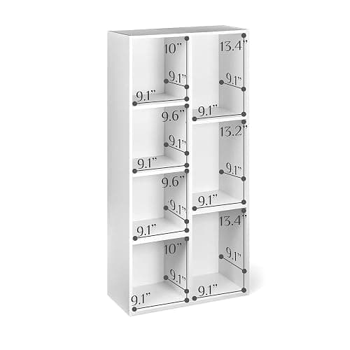 Amazon Basics 7 Cube Organizer Bookcase Shelf, Storage for Home and Office, 9.25"D x 19.49"W x 41.73"H, White thumbnail 5