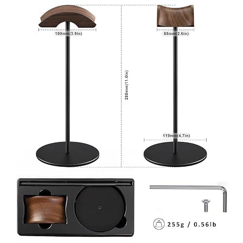 QinCoon Headphone Stand, Walnut Wood & Aluminum Headset Stand thumbnail 3