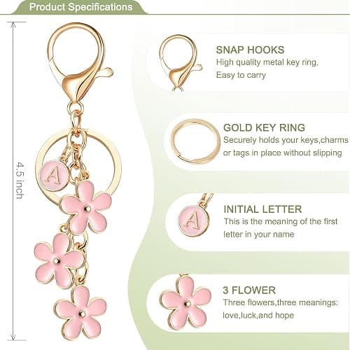 OUMILAN Initial Keychain Cute Flower Charms Keyring for Handbag Backpack–Personalized A-Z Letter Jewelry Gift for Women Girls thumbnail 2
