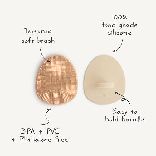 mushie Baby Bath Cradle Cap Brush | Soft Silicone Bristles for Dry Skin, Eczema, & Cradle Cap Treatment | 2-Pack (Natural/Cambridge Blue) - Natural/Cambridge Blue thumbnail 9