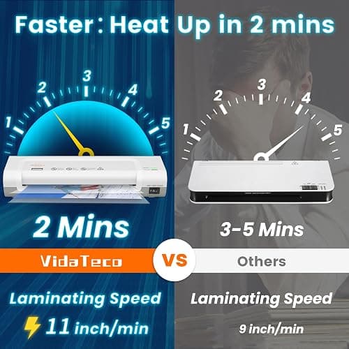 VidaTeco Laminator Machine 9-inch Thermal Laminator with Laminating Sheets 20 pcs,Laminating Machine with 2-Min Faster Preheat,Small Personal Lamination with Patented Roller for Teacher,Home thumbnail 3