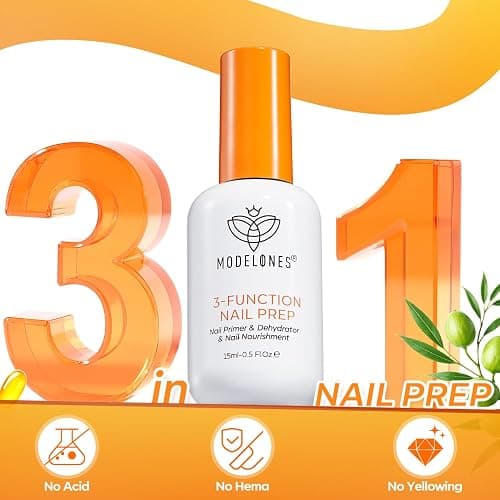 modelones Nail Dehydrator and Primer, 3-in-One HEMA-Free Nourishing Prep | Nail Stuff for Base Coat Acrylic & Gel Nails, Supports Growth thumbnail 3