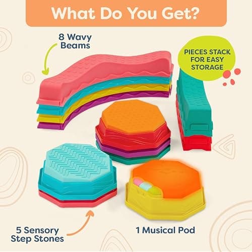 B. toys – Balance Beam for Kids – Musical Games & Activities – 5 Sensory Stones, 8 Wavy Beams & 1 Musical Pod – Indoor & Outdoor Active Play – 3 Years + – Balance & Groove Set thumbnail 6