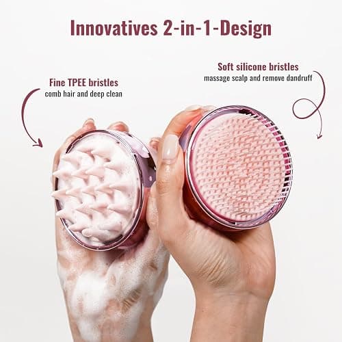 SHINLEA 2 in 1 Scalp Massager Hair Growth,Scalp Scrubber with Soft Silicone Bristles for Dandruff Removal,Shampoo Brush for Exfoliation,Head Massager for Both Wet and Dry Use (Pink) thumbnail 2