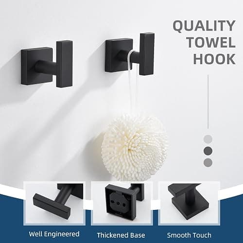 Angle Simple Matte Black Towel Hooks, SUS 304 Stainless Steel Bathroom Wall Hooks for Towel, Robe Coat Holder, 4 Pack thumbnail 7