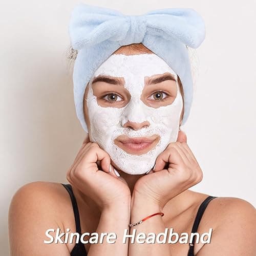 VELSCRUN Spa Headbands for Wash Face, Makeup Headband, Facial Skincare Headbands, 5 Pcs Blue Puffy Sponge Spa Headband Bow Tie Hair Band Hair Clips Wristband Set Women Girls Accessories thumbnail 5