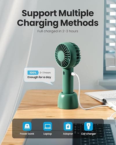 Gaiatop Mini Portable Fan, Navy Green, Cute Design, Rechargeable Battery, Handheld and Desktop, Small and Light thumbnail 6