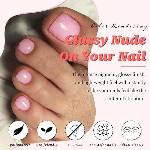 LuckForever 168pc Press on Toenails Women Fake Toe Nails with Adhesive Tabs, Pink Fake Toenails Press on Nails Toe Acrylic Nail Tips Short Square False Toenails Artificial Toe Nails Press ons thumbnail 2