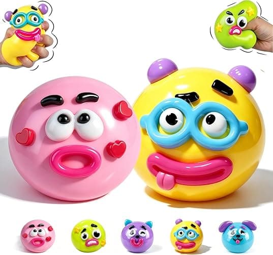 2PCS NEW Smushers Squishy, Cute Easy Squeezy Funny Face Squishy Stress Balls, Stress Relief Desk Accessory for Adults - Image 1