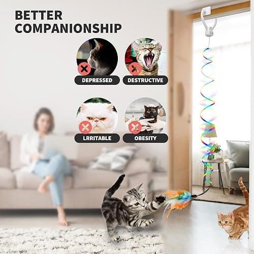 Interactive Cat Toys for Indoor Cats,Automatic Hanging Electric Cat Teaser Door Frame & Doorway,Flying Bird Feather Mouse Wand Enrichment Chase Toy,Safe Self Play for Bored Multi Cats Households thumbnail 6