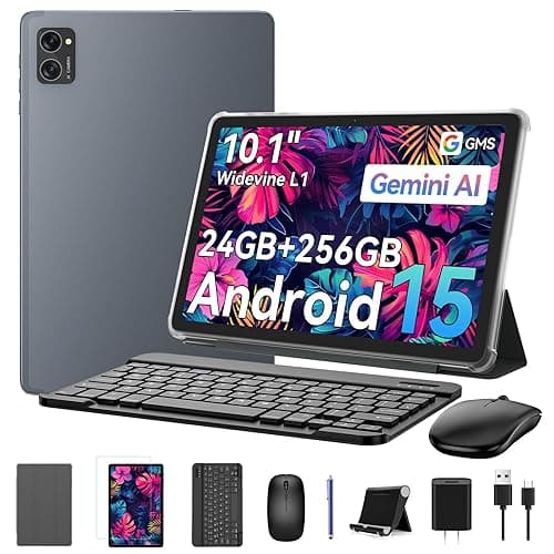 KINGRID Tablet 10 inch,Android 15 Tablet–Gemini AI,24GB RAM+256GB ROM+2TB,Keyboard & Pen Bundle,Octa-Core, Widevine L1,5G WiFi,Bluetooth 5.0,Smat Lens,2-Year Warranty-Grey - Image 1