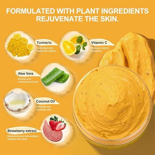 Vitamin C and Turmeric Face Scrub Cream Organics Microdermabrasion Facial Scrub Exfoliating Clears Blackheads Improve Dark Spot Acne with Strawberry Extract Exfoliator 130g/4.5oz thumbnail 2