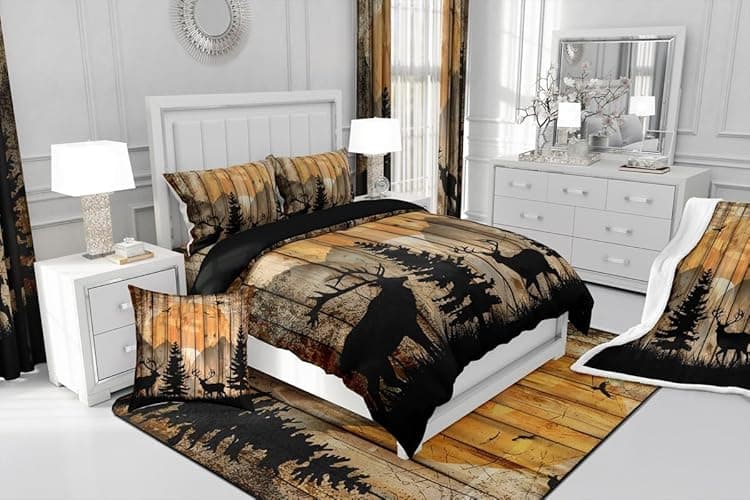 Feelyou Western Rustic Bear Comforter Set, Wooden Farmhouse Bedding Queen, Hunting Wild Animal Quilt Forest Animal Wildlife Hunting Bedding Comforter Sets Kids Boys Teens Adult Men Bedroom Decor thumbnail 8