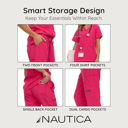 Nautica Women's Scrub Set, 9-Pocket Breathable & Stretchy Pants & Tops thumbnail 4