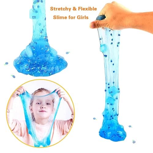 MKAKJWAW 7OZ Blue Clear Slime Jelly Cube Crystal Putty Non-Sticky Premade Stress Relief Toys Holiday Birthday Gifts Party Favor for Girls Boys thumbnail 7