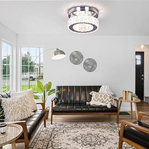 xychfantligh 7.8" Crystal Chandelier Modern LED Mini Flush Mount Ceiling Light Fixtures Dimmable with Remote K9 Crystal Round Small Chandeliers for Hallway Bedroom Kitchen thumbnail 4