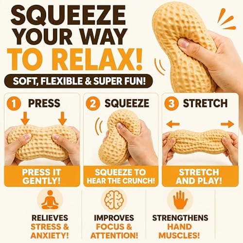 Crunchy Peanut Squishy ASMR Squeeze Stress Relief Fidget for Adults | Crunchy ASMR Experience, Soft Flexible Texture, Satisfying Hand Squeeze for Relaxation, Office Desk Accessory and Adult Gift thumbnail 5