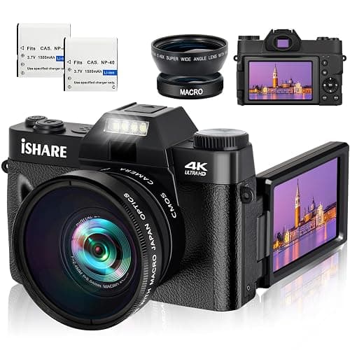 ISHARE 4K 48MP Compact Digital Camera, Vlogging Point and Shoot Travel Camera with Wide Angle Macro Lenses 2 Batteries Anti-Shake 3" Flip Screen for Kids Beginners Daily Use - Image 1