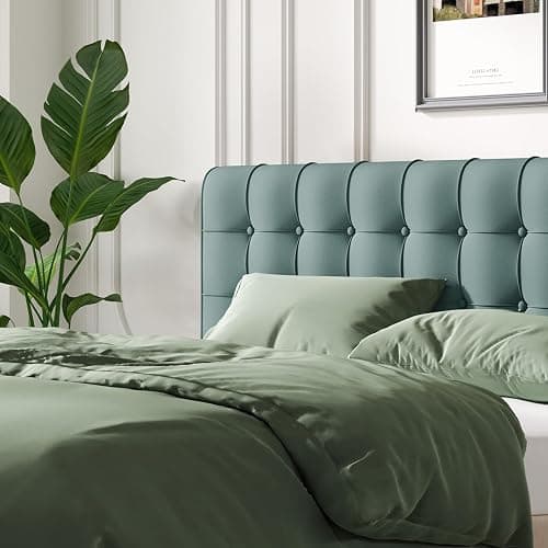 CQXMJT Twin Headboard, Tool-Free 60s Installation - 4" High-Density Foam Upholstered Headboard with Side Pockets, Non-Slip Linen Headboard for Dorm/Renter/Small Bedroom, Grass Green thumbnail 6