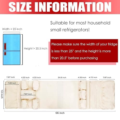 ChezMax Mini Fridge Organizer Dorm Essentials - Over the Fridge Caddy Organizer, Dorm Room Storage, Mini Refrigerator Dust Cover Top with 12 Extra Large Fabric Pockets for Office Kitchen Home, White thumbnail 2
