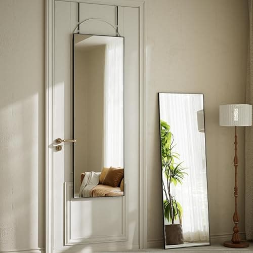 BEAUTYPEAK Over The Door Mirror, 16"x50" Full Length Mirror, Wall Mounted Hanging Body Mirror for Bedroom, Bathroom, Dorm, Aluminum Alloy Frame, Shatterproof Glass, Black thumbnail 2
