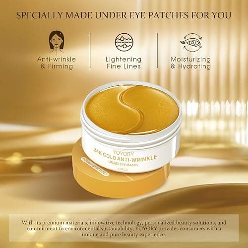YOYORY Hydrogel Eye Patches for Dark Circles, Puffy Eyes & Wrinkles - Collagen & Hyaluronic Acid Infused Under Eye Masks, Hydrating Firming Care, Fine Lines,Eye Bags Reduction (60 Pcs) Gold thumbnail 6