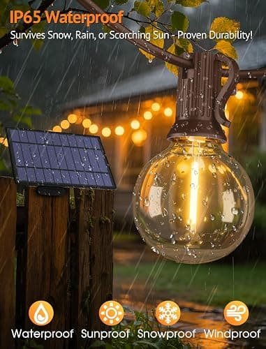 Larkvue 25FT Solar String Lights Outdoor with Remote, Waterproof Dimmable 3 Modes Patio Lights with 10+1 LED Shatterproof G40 Bulbs for Wedding-Brown thumbnail 2