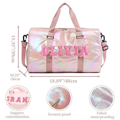Custom Dance Bag for Girls with Sew Chenille Letter Name, Personalised Sport Duffle Bag for Gym Ballet with Wet Dry Pockets&Shoe Compartment, Travel Duffel Bag,Overnight Bag, Bridesmaid Gift,Birthday thumbnail 6