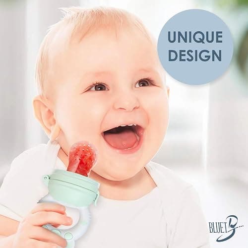 Bluet B- Baby Fruit Feeder Pacifier - BPA-Free Silicone Baby Food Feeder for Self-Feeding - Teething Relief - 4+ Months, 6 Silicone Nipples - 2 Pack Fresh Fruit Pacifier Frozen Teether - Blue & Green - Blue thumbnail 7