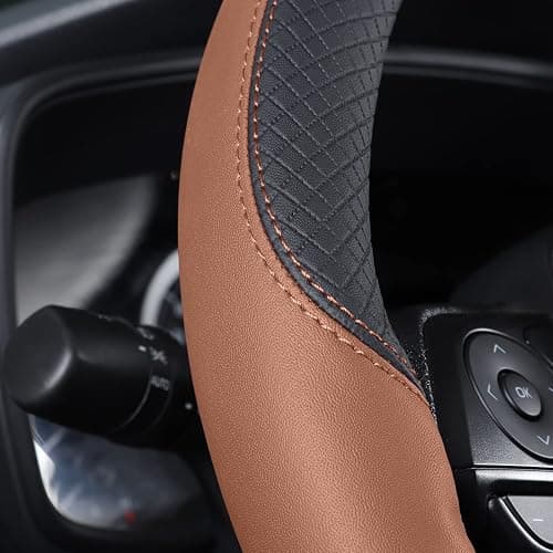 Follicomfy Auto Car Genuine Leather Steering Wheel Cover Anti Slip Wrap 15" (Brown) thumbnail 4