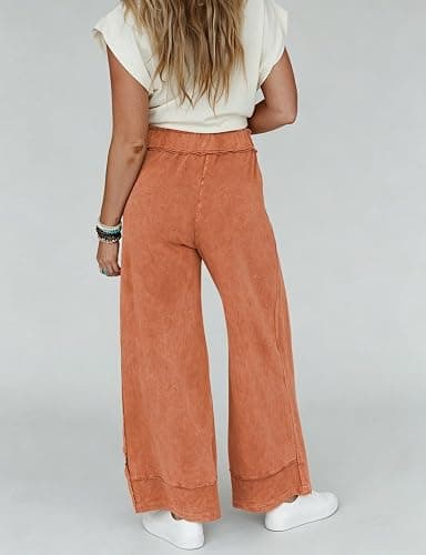 Athlisan Womens Casual Wide Leg Sweatpants Acid Wash Elastic Waisted Palazzo Pants Trousers with Pockets thumbnail 5