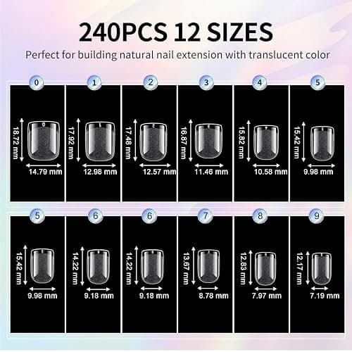 Short Nail Tips Extra Short Square Soft Gel Nail Tips 240Pcs Fake Nails Pre-Shaped Half Matte Acrylic Full Cover Clear Pre Etched Nails for Nail Extension Manicure Home DIY Salon 12 Sizes Gelly Tips thumbnail 6