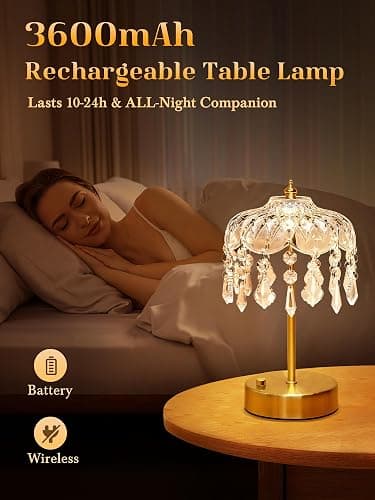 Crystal Lamp, 3 Colors 10 Brightness Vintage Lamp Cordless Lamps,3600mAh Rechargeable Lamps Flower Lamps,Room Decor for Teen Girls,Aesthetic lamp Bedroom Kitchen Bathroom thumbnail 4