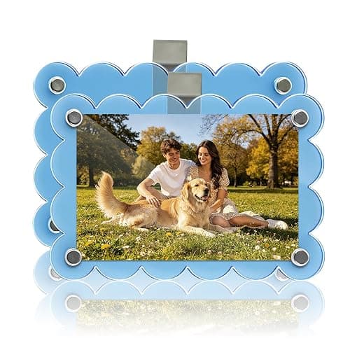Nirvany 2 Pack Magnetic Car Visor Photo Holder, 2.36 x 3.54 in Scalloped Clear Acrylic Personalized Picture Frame Clip for Sun Visor, Car Picture Holder for Family, Pets, Travel Photos (Light Blue) - Image 1