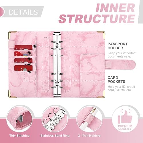 Onlyesh Budget Binder, Cash Envelopes for Budgeting, Money Organizer for Cash, 28Pcs Budget Binder with Cash Envelopes, Marble 6-Ring Money Saving Binder(Pink) thumbnail 4