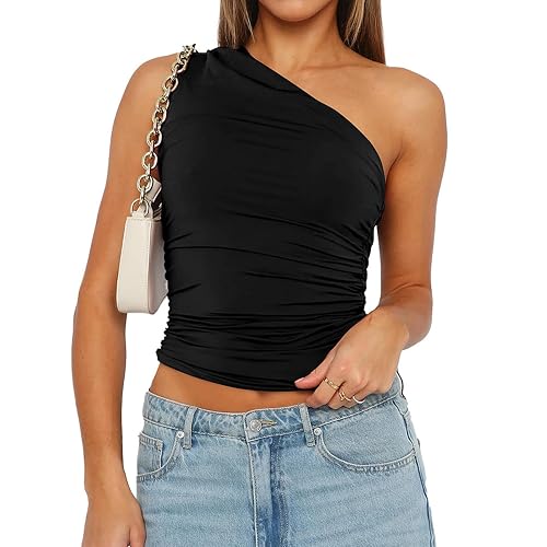 Kxydlww Canotta da Donna Sexy Senza Maniche Canottiere Estiva Maglietta Spalla Scoperta Gilet Y2K alla Moda Base di Tendenza Tank Top - Nero - M - Image 1