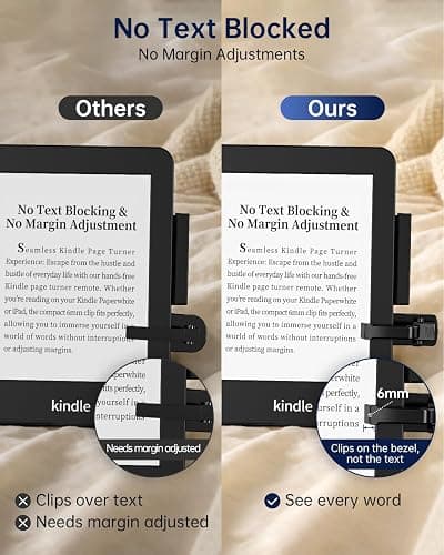 Kindle Holder with Remote Page Turner, Kindle Stand for Bed Reading, No Text Blocked 6mm Clip, No Margin Adjustments, Whisper-Quiet Page Turns, Fits 4.7-10" Devices (Paperwhite/Oasis, iPad/iPhone) thumbnail 2