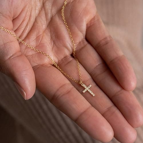 Tewiky Cross Necklace for Women-Dainty Simple 14k Gold Plated/sterling silver Plated Cross Pendant Cute Necklaces Jewelry for Women thumbnail 4