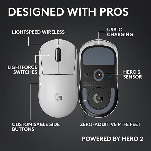 Logitech G PRO X SUPERLIGHT 2c wireless gaming mouse, 53 g pro-grade compact mouse with 5 programmable buttons, USB-C charging, 44K DPI sensor, up to 8 kHz polling for PC/Mac - White thumbnail 6