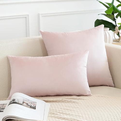OTOSTAR Pack of 2 Velvet Soft Decorative Throw Pillow Covers Solid Square Cushion Case Home Decor Pillow Covers for Couch Sofa Bedroom Living Room Decorative Pillowcases 20 x 20 Inch (Babypink) thumbnail 2