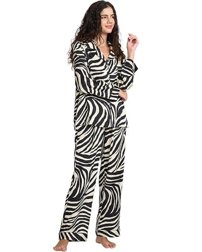 YiNi LuLu Womens Silk Satin Pajamas Set Button Down 2 Piece Pjs Long Sleeve Oversized Sleepwear with Pockets - Image 1