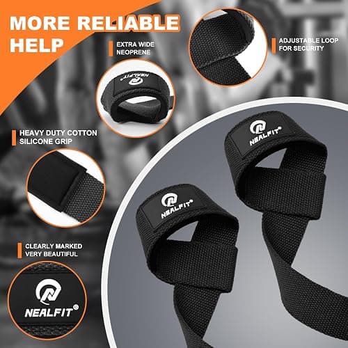 NEALFIT Lifting Straps for Weightlifting, Wrist Straps for Weightlifting, Deadlifts, Bodybuilding, Strength Training, Weight Lifting Straps for Men&Women thumbnail 5