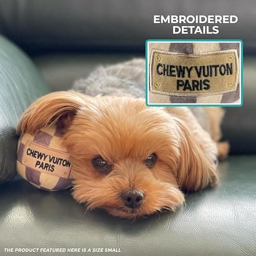 Haute Diggity Dog Checker Chewy Vuiton Ball, Plush Designer Dog Toys with Interactive Squeaker, Stimulating Pet Enrichment, Machine-Washable & Safe Materials for All Breeds, Size Small thumbnail 2