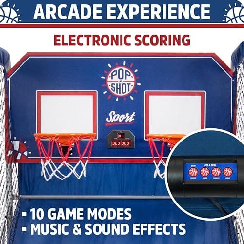 Pop-A-Shot - Dual Shot Sport | Arcade Basketball Game for Home | Paddle Scoring Hoop, 10 Game Modes, 4 Balls | Foldable for Easy Storage | Fun for All Players thumbnail 4