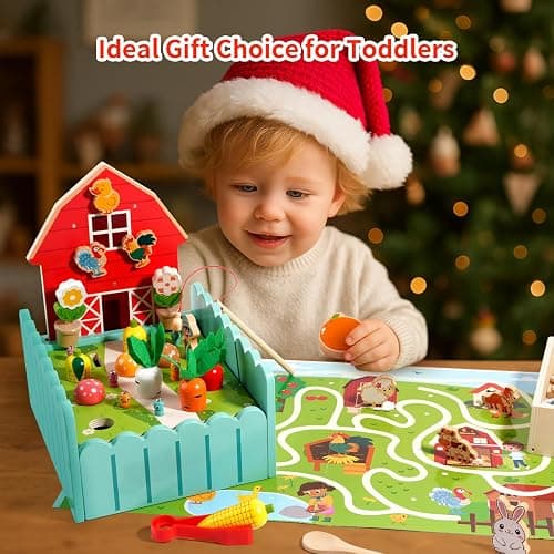 INIFEIDALA Montessori Farm Learning Game for Toddlers 3-5 | Wooden Activity Board,Challenge Cards,Fine Motor Skills,Sorting & Letter Matching,Screen-Free Educational Toy thumbnail 8