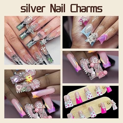 JYNXOR 40 Stück Luxus Zirkon Nagel Charms 3D Legierung Nailart Anhänger Silber Nail Art Metall Schmuck Strasssteine für Schmetterling Herz Schlange Blume Glitzersteine Zubehör thumbnail 6