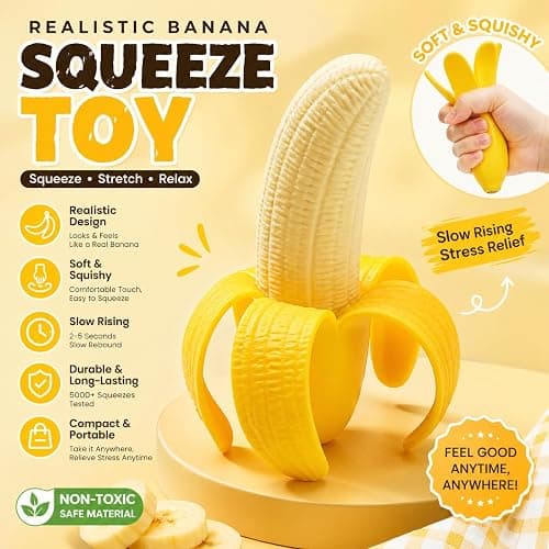 2Pcs Realistic Banana Squishy Toy,Jumbo Squishy, Oversized Squishy Toys for Adults,Soft Scented Stress Relief Toy, Slow Rising Sensory Squeeze thumbnail 6