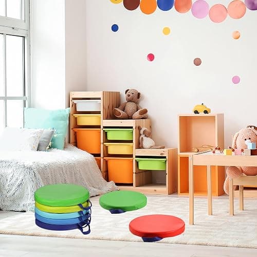 Sawysine 12 Pcs Floor Cushions Classroom Flexible Floor Seating with Handle for Kids in Home School Classroom Kindergarten Daycare Nursery (Classic Color,Round) thumbnail 2