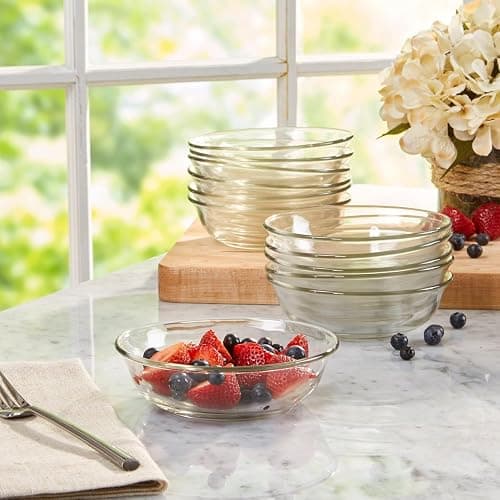 12pc Glass Dinnerware Set - Sleek Round Clear Glass Plate and Bowl Sets - Dishwasher Safe, Bread & Butter Dinner, Dessert, Salad Plates & Serving Cereal Soup Bowls Dishes for Kitchen Dining & Parties thumbnail 8